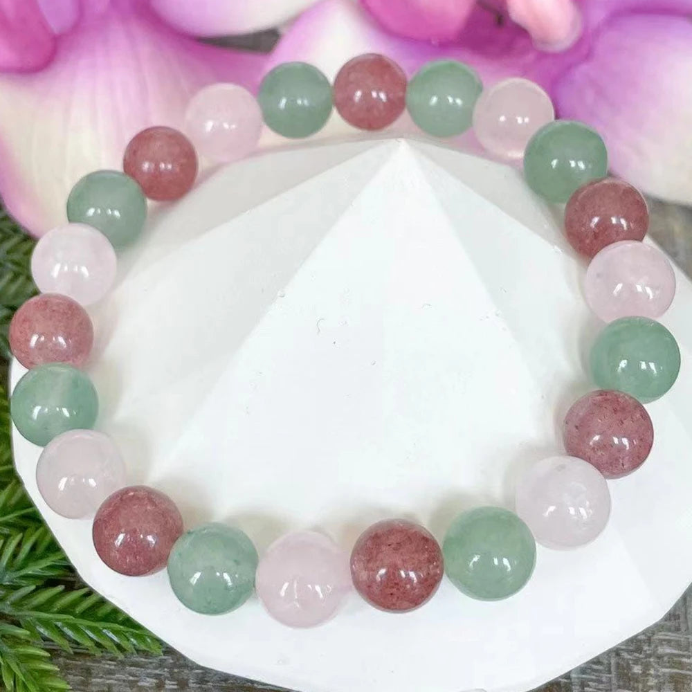 Bracelet "Douceur & Harmonie" en Quartz Rose, Quartz Fraise et Aventurine
