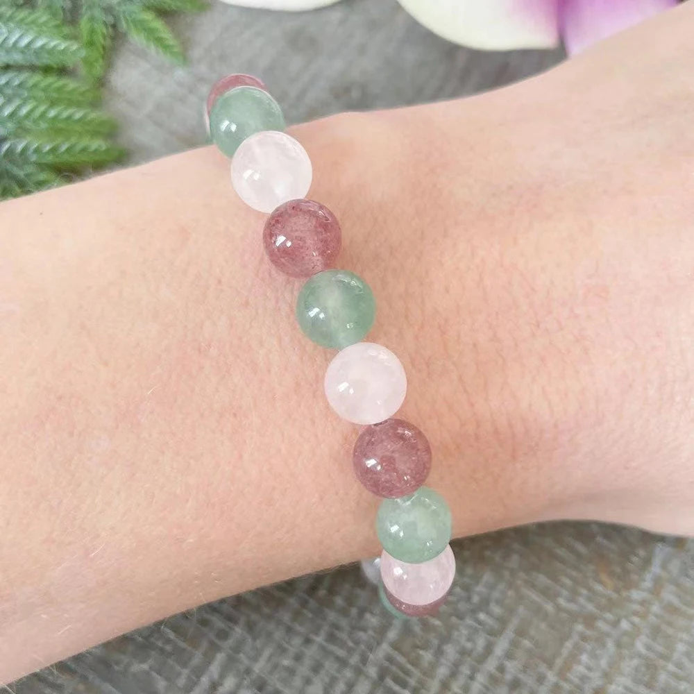 Bracelet "Douceur & Harmonie" en Quartz Rose, Quartz Fraise et Aventurine