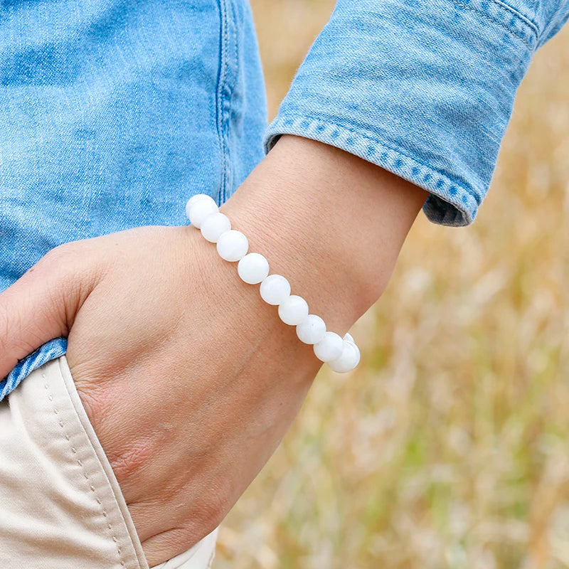 Bracelet "Intuition" en Pierre de Lune (Feldspath) Véritable Certifiée