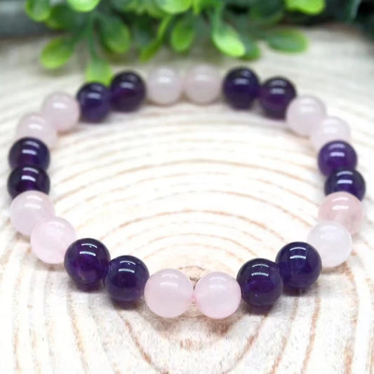 Bracelet "Amour & Protection" en Quartz Rose et Améthyste