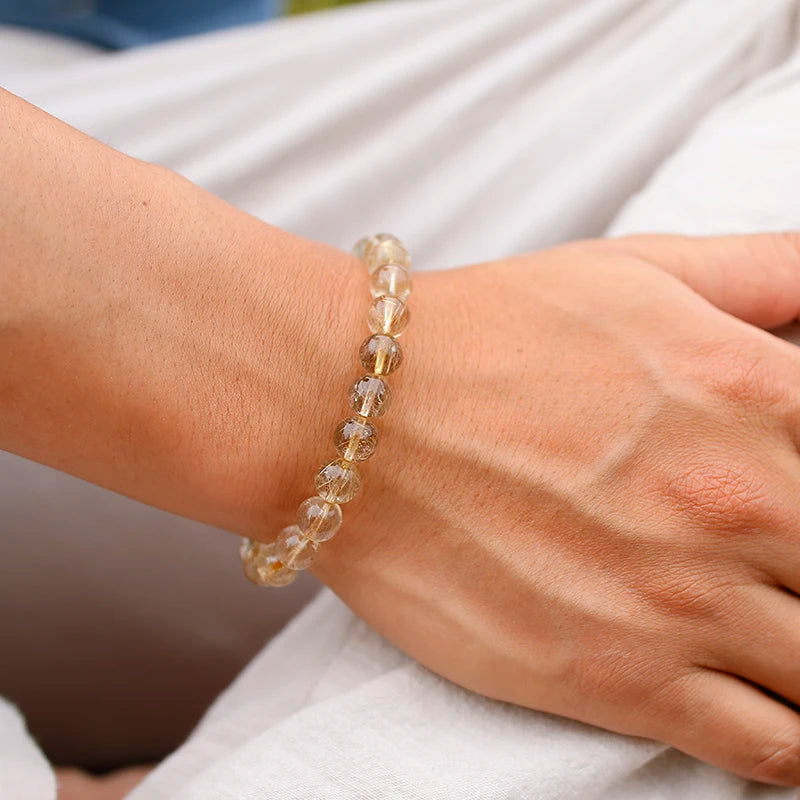Bracelet "Cristal de Lumière" en Quartz Rutile Doré (Cristal) Véritable Certifié