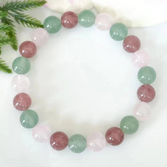 Bracelet "Douceur & Harmonie" en Quartz Rose, Quartz Fraise et Aventurine