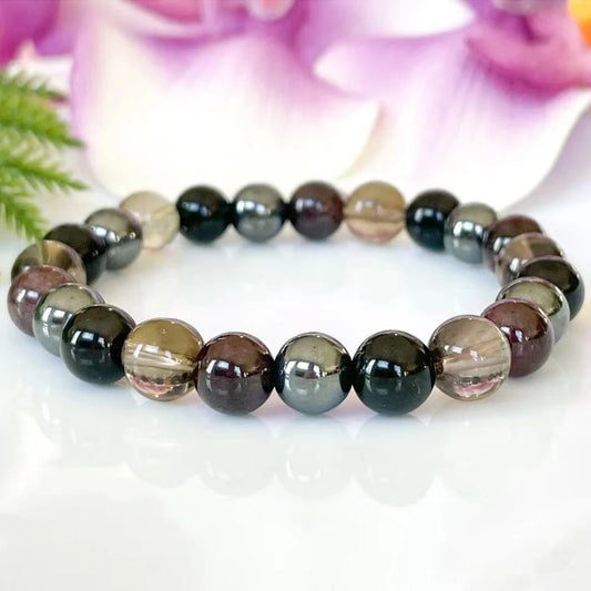Bracelet "Équilibre & Protection" en Hématite, Tourmaline Noire, Quartz Fumé et Grenat