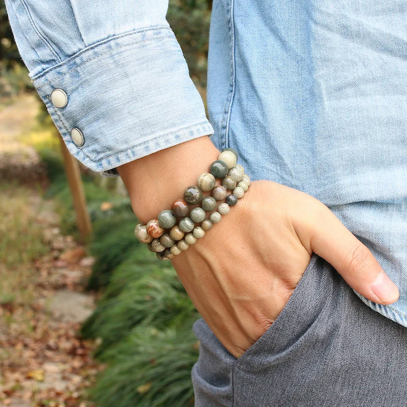 Bracelet "Éveil Spirituel" en Jaspe Feuille d'Argent