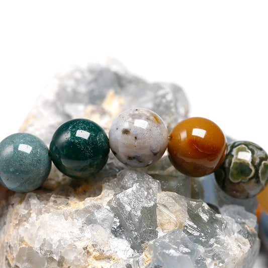 Bracelet "Harmonie Émotionnelle" en Jaspe Océan (Agate) Véritable Certifié