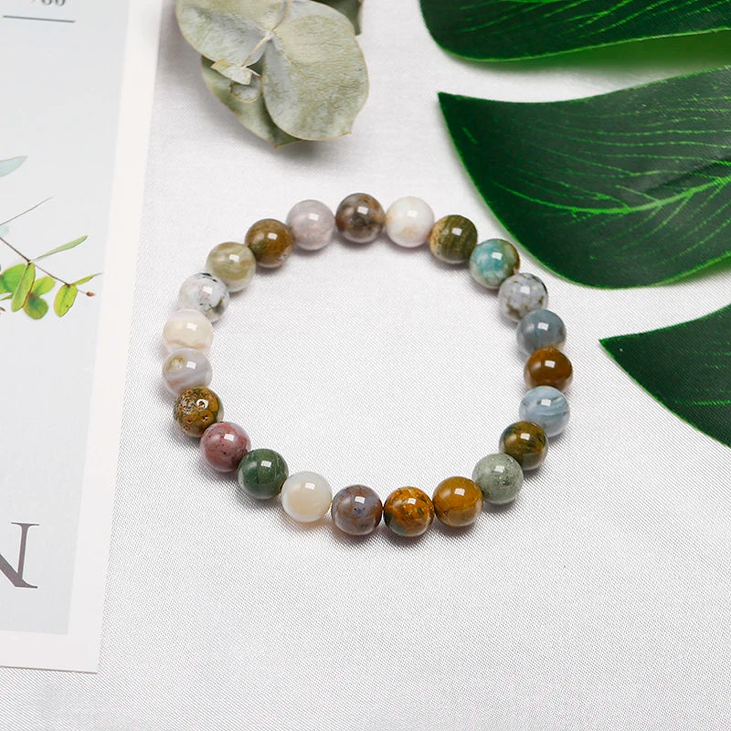 Bracelet "Harmonie Émotionnelle" en Jaspe Océan (Agate) Véritable Certifié