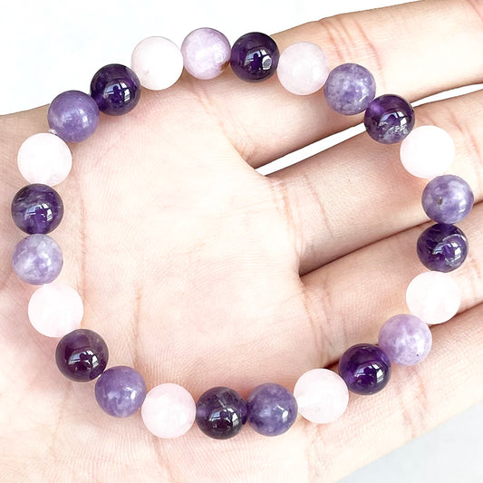 Bracelet "Harmonie Émotionnelle" en Quartz Rose, Améthyste & Lépidolite