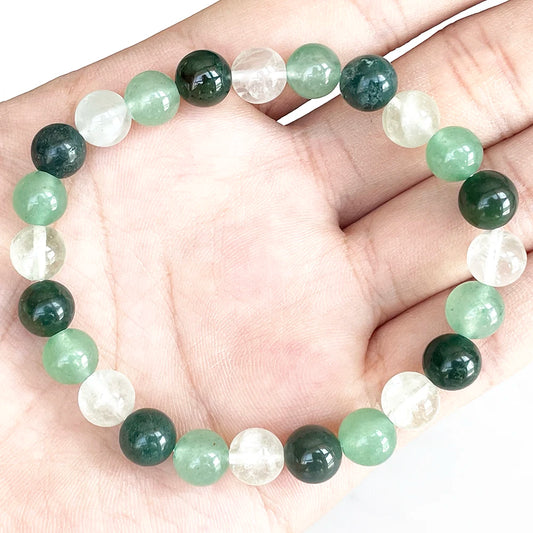 Bracelet "Harmonie & Équilibre" en Aventurine Verte, Fluorite et Agate Mousse