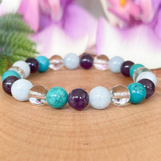 Bracelet "Harmonie & Sérénité" en Améthyste, Aigue-Marine, Cristal de Roche et Turquoise