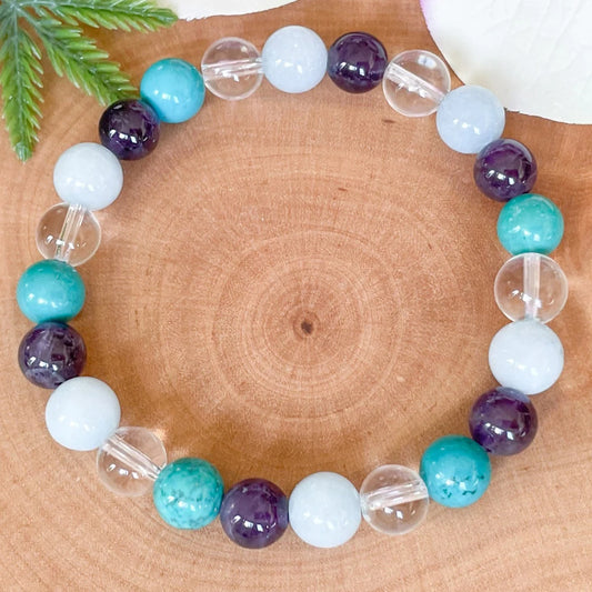 Bracelet "Harmonie & Sérénité" en Améthyste, Aigue-Marine, Cristal de Roche et Turquoise