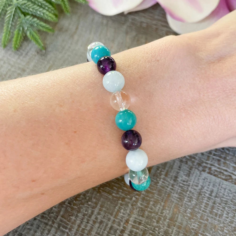 Bracelet "Harmonie & Sérénité" en Améthyste, Aigue-Marine, Cristal de Roche et Turquoise