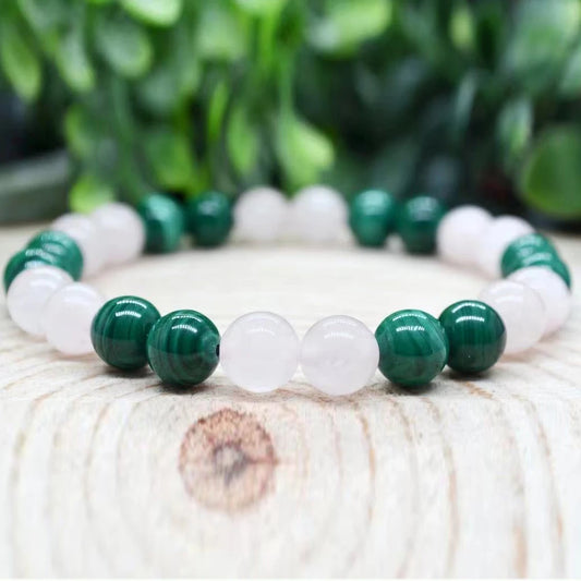 Bracelet "Harmonie Spirituelle" en Quartz Rose & Malachite