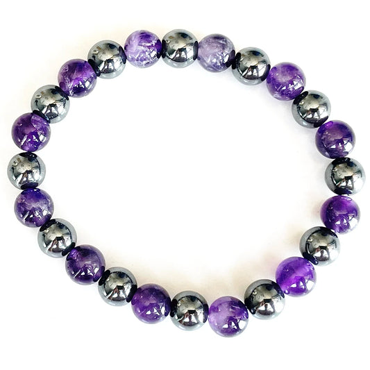 Bracelet "Intuition & Ancrage" en Améthyste et Hématite