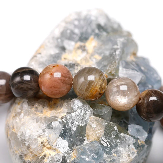 Bracelet "Lumière Spirituelle" en Pierre de Soleil Multicolore (Feldspath) Véritable Certifiée