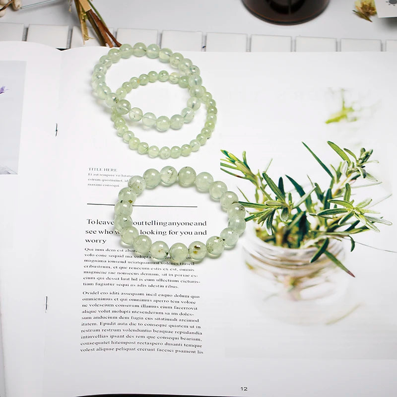 Bracelet "Pierre de Guérison" en Prehnite Véritable Certifiée