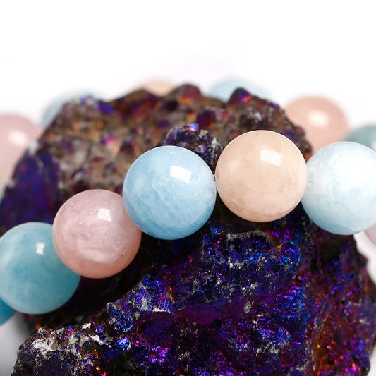 Bracelet "Pierre de l’Amour Divin" en Morganite Multicolore Véritable Certifiée