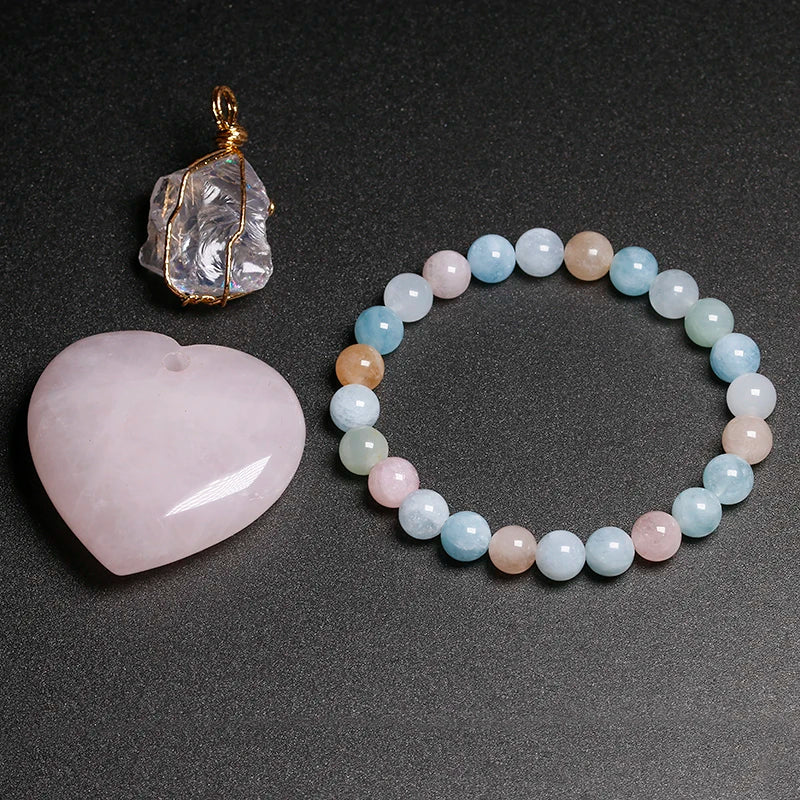 Bracelet "Pierre de l’Amour Divin" en Morganite Multicolore Véritable Certifiée