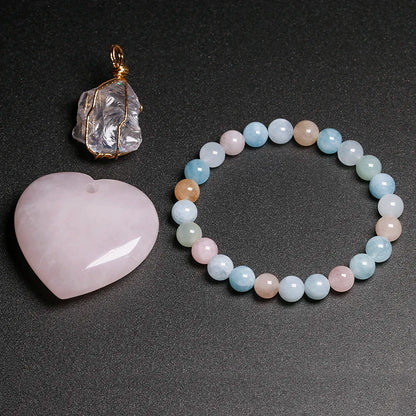 Bracelet "Pierre de l’Amour Divin" en Morganite Multicolore Véritable Certifiée