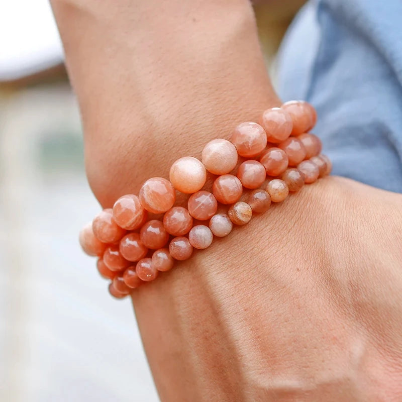Bracelet "Rayon de Vitalité" en Pierre de Soleil Orange (Feldspath) Véritable Certifiée
