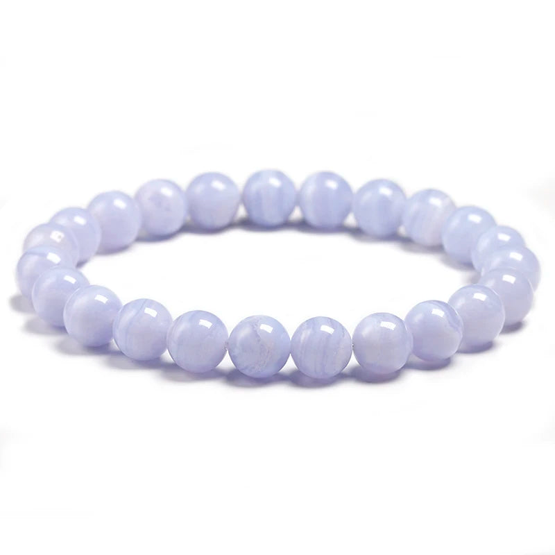 Bracelet "Sérénité Intérieure" en Calcédoine Bleue (Agate) Véritable Certifiée