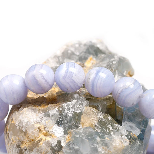 Bracelet "Sérénité Intérieure" en Calcédoine Bleue (Agate) Véritable Certifiée