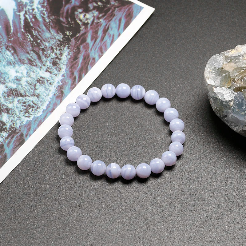 Bracelet "Sérénité Intérieure" en Calcédoine Bleue (Agate) Véritable Certifiée