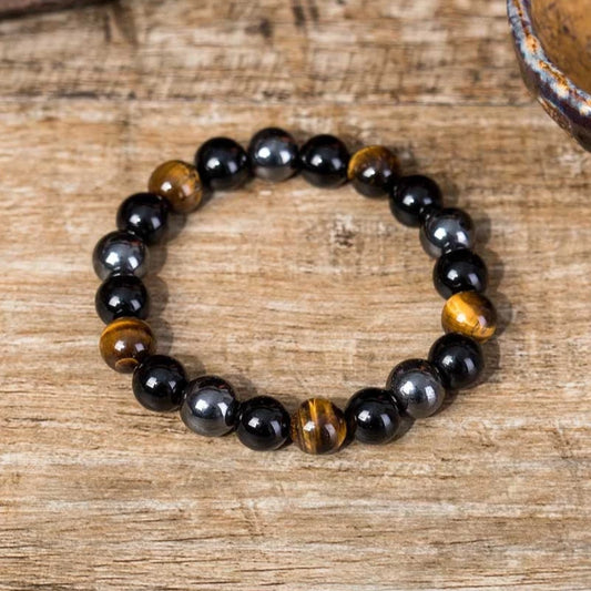 Bracelet "Triple Protection" en Œil de Tigre, Obsidienne Noire & Hématite
