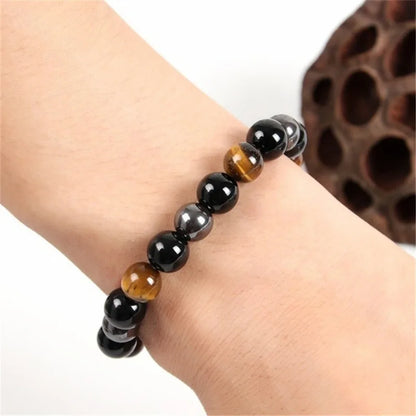Bracelet "Triple Protection" en Œil de Tigre, Obsidienne Noire & Hématite